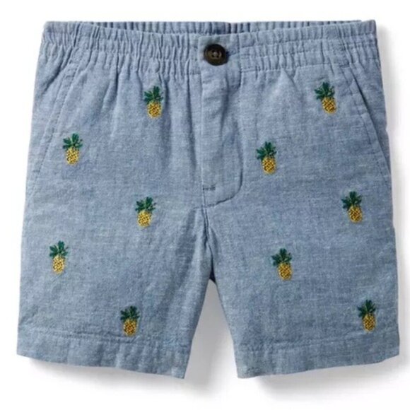 Janie and Jack Embroidered Pineapple Linen Shorts size 6-12 months NEW Hawaiian - Picture 1 of 12